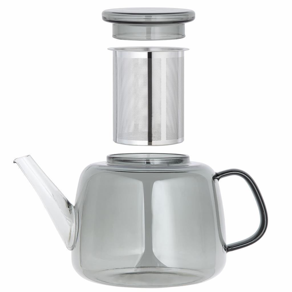 Easyworkz 1500ml Borosilicate Glass Teapot with Large Stainless Steel Strainer for Fruit, Herb, and Infusion Teas, Smoke Gray
