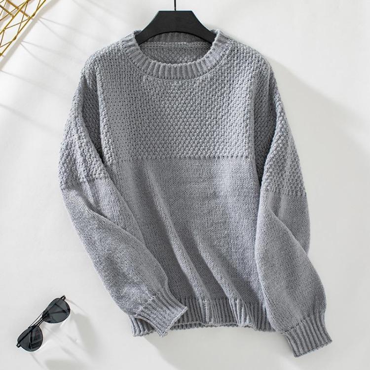 Autumn Winter Vintage Knitwear Sweater Loose O Neck Pullover Top Long Sleeve Solid Color