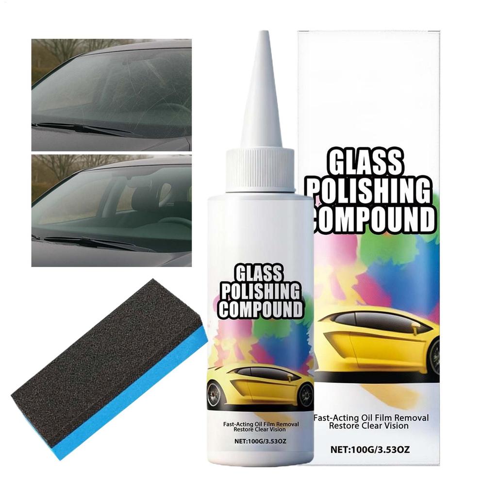 100g Glass Polishing Compound Scratch Repair & Oil Film Remover for Windshield, Interior Exterior Mirror Cleaner Auto Detailing