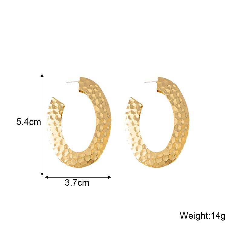Oval Hollow Hammer Pattern Gold Color Geometric Pendant Earring for Women Fashion Personality Brincos Wedding Jewelry
