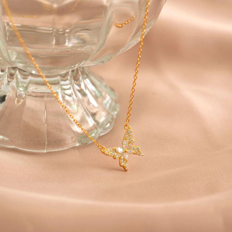 Schmetterlingshalskette, Nischendesign, exquisite Halskette, weibliches Temperament, Schlüsselbeinkette, neuer Stil