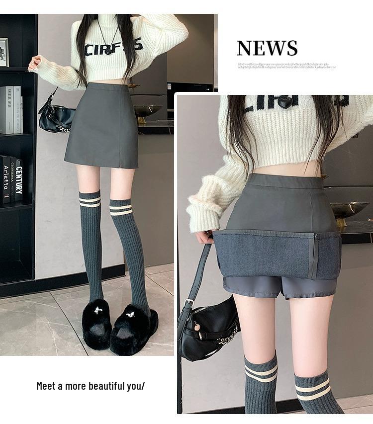 2024 Autumn/Winter Korean Style PU Leather High Waist Midi Skirt for Women