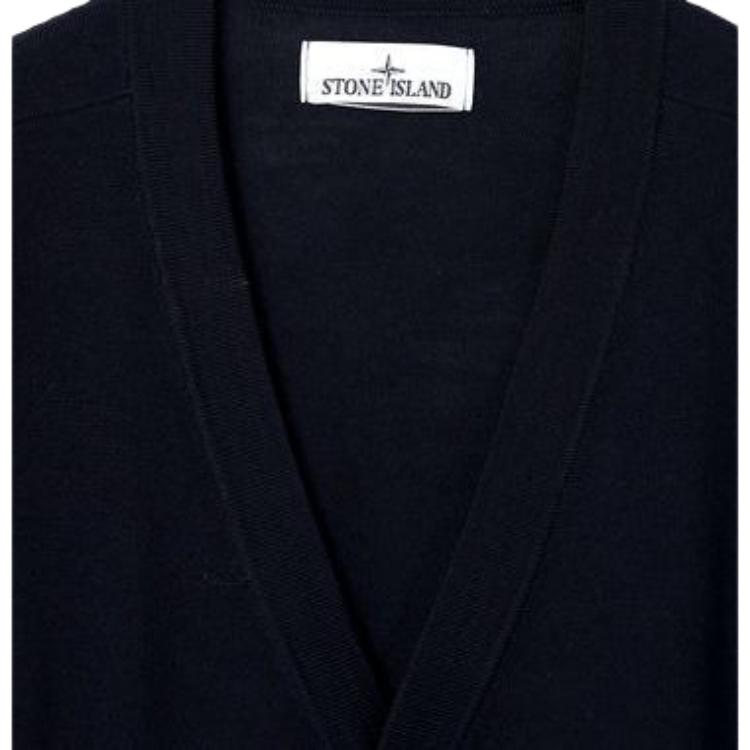 STONE ISLAND Einfarbiger V-Ausschnitt Mustergedruckt Locker Gestickt Langarm Strickpullover Herrenpullover Marineblau 7915511C4-V0020
