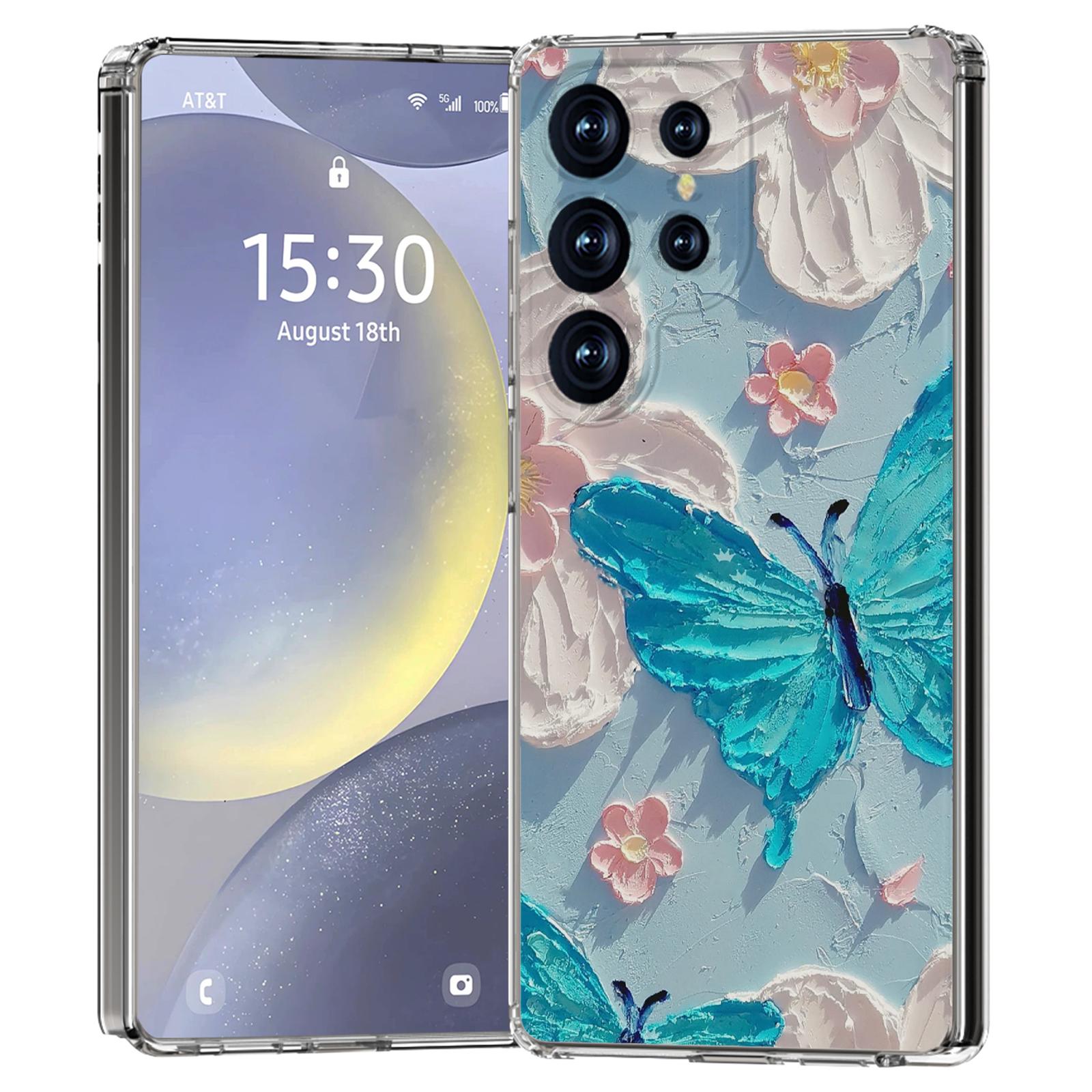 

For Samsung Galaxy S25 Ultra Phone Case IMD Pattern Print PC TPU Mobile Cover Blue Butterfly