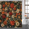 Floral Shower Curtain for Bathroom,Vintage Floral Shower Curtain Set Orange Flower Plants Bathroom Curtains Decor,Waterproof