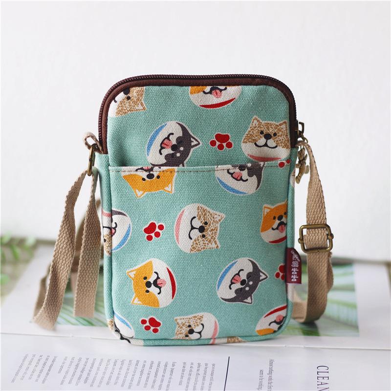 Cute Cat Animal Print Crossbody Bag Kawaii Canvas Phone Purse Small Shoulder Bag With Adjustable Strap Purses and Handbags