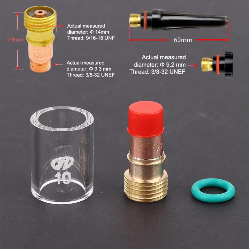 10Pcs/set TIG Welding Torch Pyrex Glass Cup Kit Welding Nozzles Kit Soldering Supplies For WP-17/18/26 Welding Torch Accessories