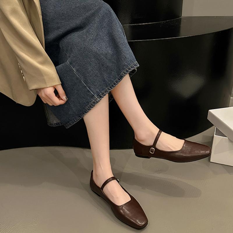 Léto Novinka Značka Ženy Ploché Móda Čtvercová špička Mělká Boty Mary Jane Měkké Ležérní Baletní boty Boty se zapínáním