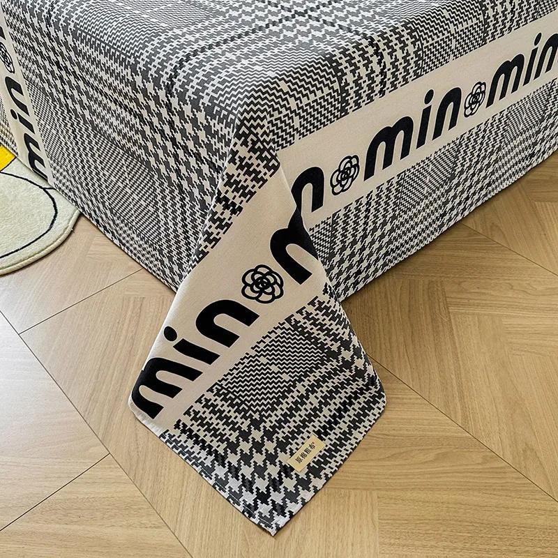 Simple Black White Checkered Pattern Bed Sheet Set 100% Cotton Skin-friendly Breathable Thicken Flat Sheet with 2 Pillowcases