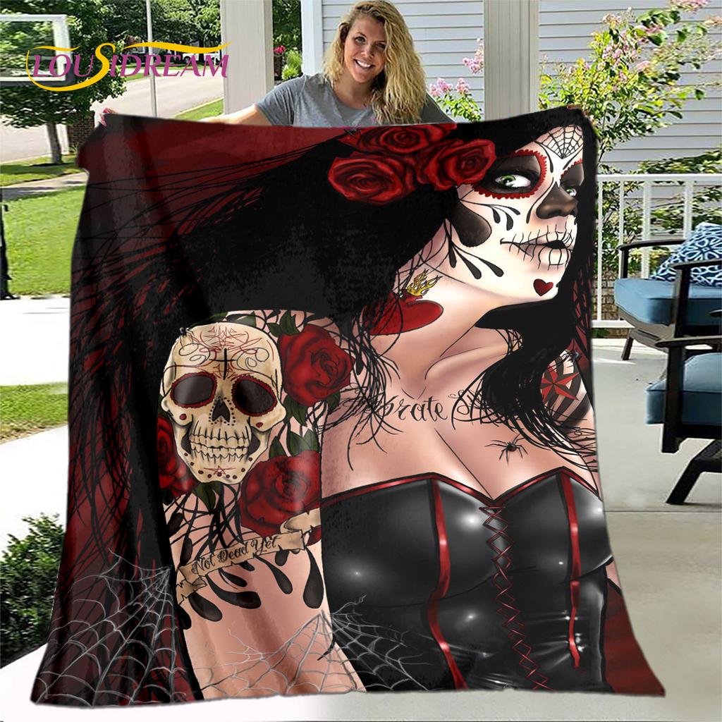 Gothic Horror Female Skull Dead Girl 3D Soft Plush Blanket,Flannel Blanket Throw Blanket for Living Room Bedroom Bed Sofa Picnic