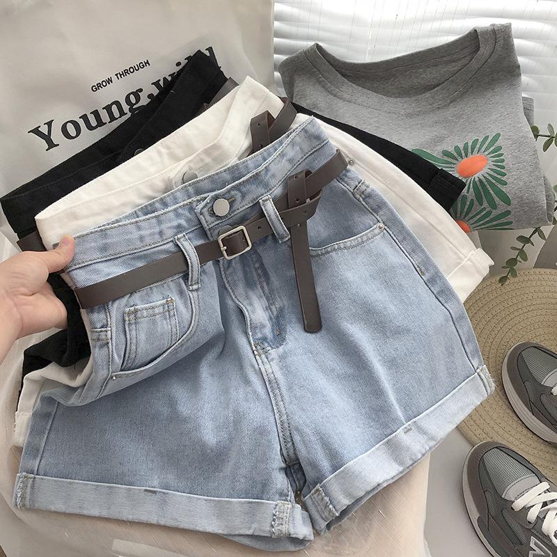 Classic and Minimalist Fashion Versatile Ultra-high Waist Rolled Female Summer A Word Thin Wide-legged Denim Shorts Individuality and Trendiness