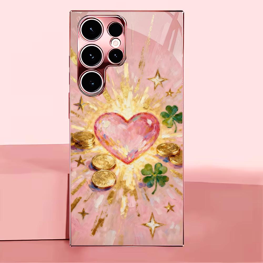 Golden heart Madam pink  Glass  PhoneCase for Samsung Galaxy S26 S25 S24 S23 S22 S21 FE Ultra Plus Dropresistant Female