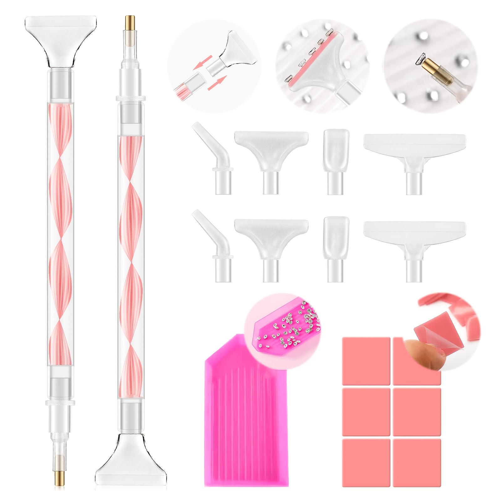 Rhinestone Picker Tool Kit 2-Pack Rhinestone Picker Handle Double Ended Rhinestone Applicator Dotting Pen with 12 Upgraded Plastic Replacement Tips pattern pen pink
