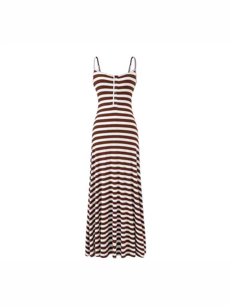 Korean Style Striped Camisole Dress: Elegant, Sleeveless, Off-Shoulder Bodycon Long Skirt