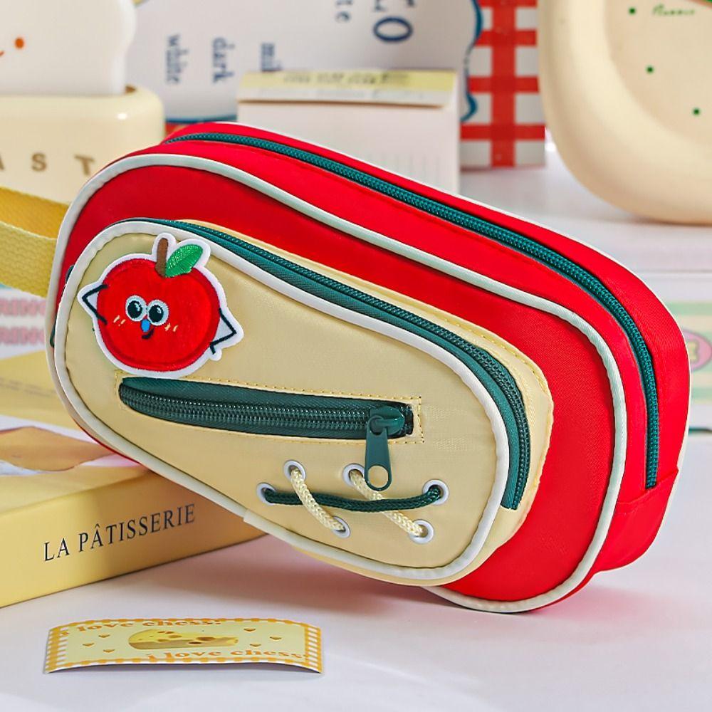 Cute Embroidery Sticker Pen Bag Five Layers Multi-functional Stationery Bag Large Capacity Pencil Case Students