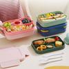 2000ML Double Layers Lunch Box with Spoon Fork Cutter Airtight Lid Food Grade Dishwasher Microwave Freezer Safe Students Thermal Bento Food Container
