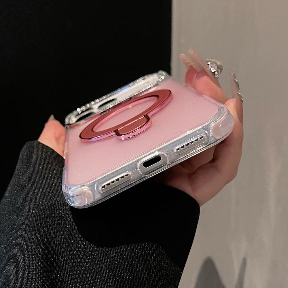 KEYSION Magnetic Jewelled Case for iPhone 16 17 Pro Max Air 16 Plus Transparent Matte TPU+PC Shockproof Ring Stand Phone Cover