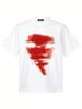 Unisex Red Minimalist Graphic Tee Faded Abstract Face Watercolor Print Loose Fit Cotton Top For Daily Urban Style