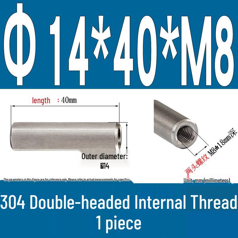 Stainless Steel 304 Double-Ended Threaded Cylindrical Guide Pin with Dual-End Holes