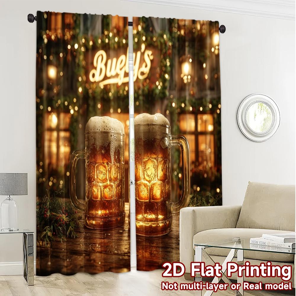Set Of 2 Flat Printing Curtains Without Rod Beercheers Popular Window Treatment Versatile Polyester Fabric Curtain