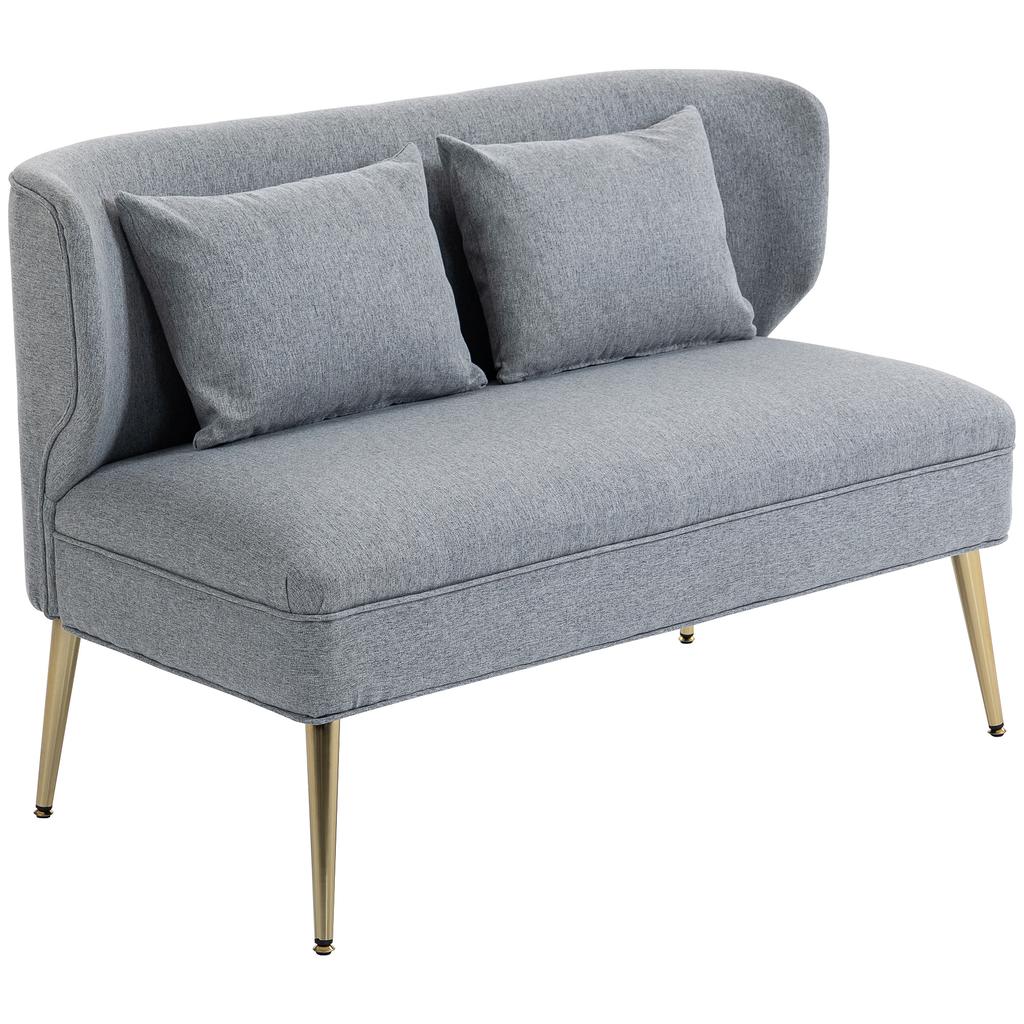 2 Seater Sofa, Linen-look Fabric Small Sofa with Wing Back, Thick Seat, Metal Legs, Light Grey