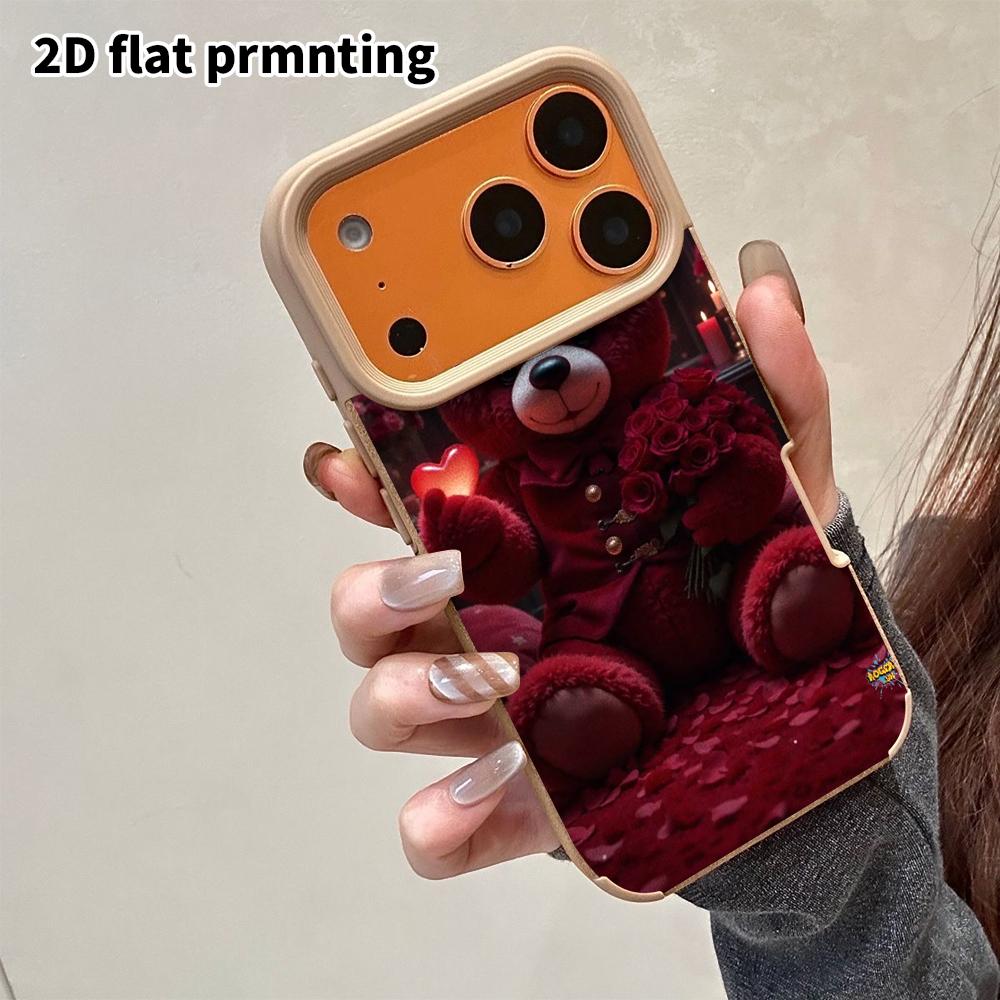 Phone Case: 2D flat lambskin suitable for iPhone 18 17 16 15 14 13 Pro protective case, heart-shaped bear, Christmas and Halloween gifts