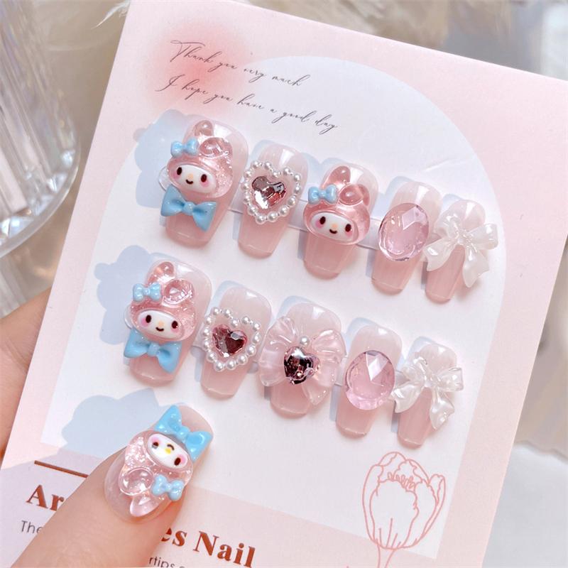 Kawaii Miniso Cartoon Sanrio My Melody Fake Nails Cute Nail Patches Fashion Charm Good-looking Nail Sticker Women Holiday Gifts