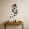 Black Rose Metal Wall Art, Modern Flower Line Sculpture, Minimalist Hand Decor, Unique Iron Craft Gift for Living Room