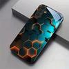 Blue Orange Hexagonal Pattern Glass Phone Case Suitable for Samsung Galaxy S26 S25 S24 S23 S22 S21 S20 FE/Ultra/Plus Anti Drop