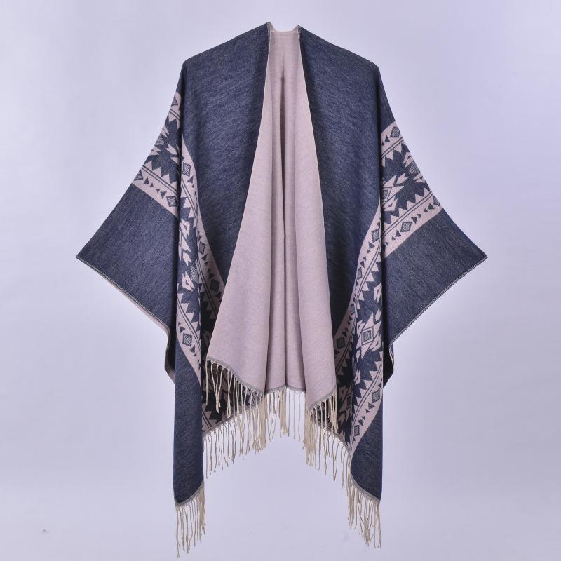 New Autumn and Winter Shawl Scarf New Jacquard Fringed Knitted Cape Cape Retro Ethnic