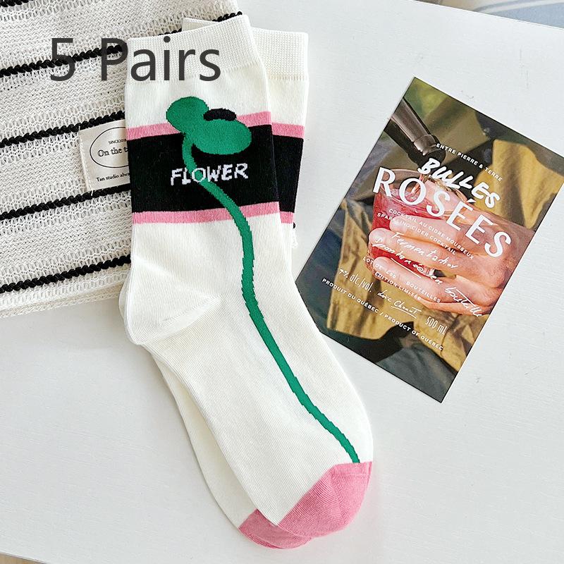 5 Pairs of Women's Spring and Summer New Lovely Boneless Tube Socks