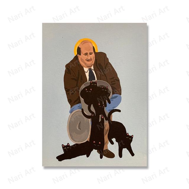 Vintage Abstract Black Cat Poster Four Seasons Flower Food Cat Print Wall Picture Fun Bathroom