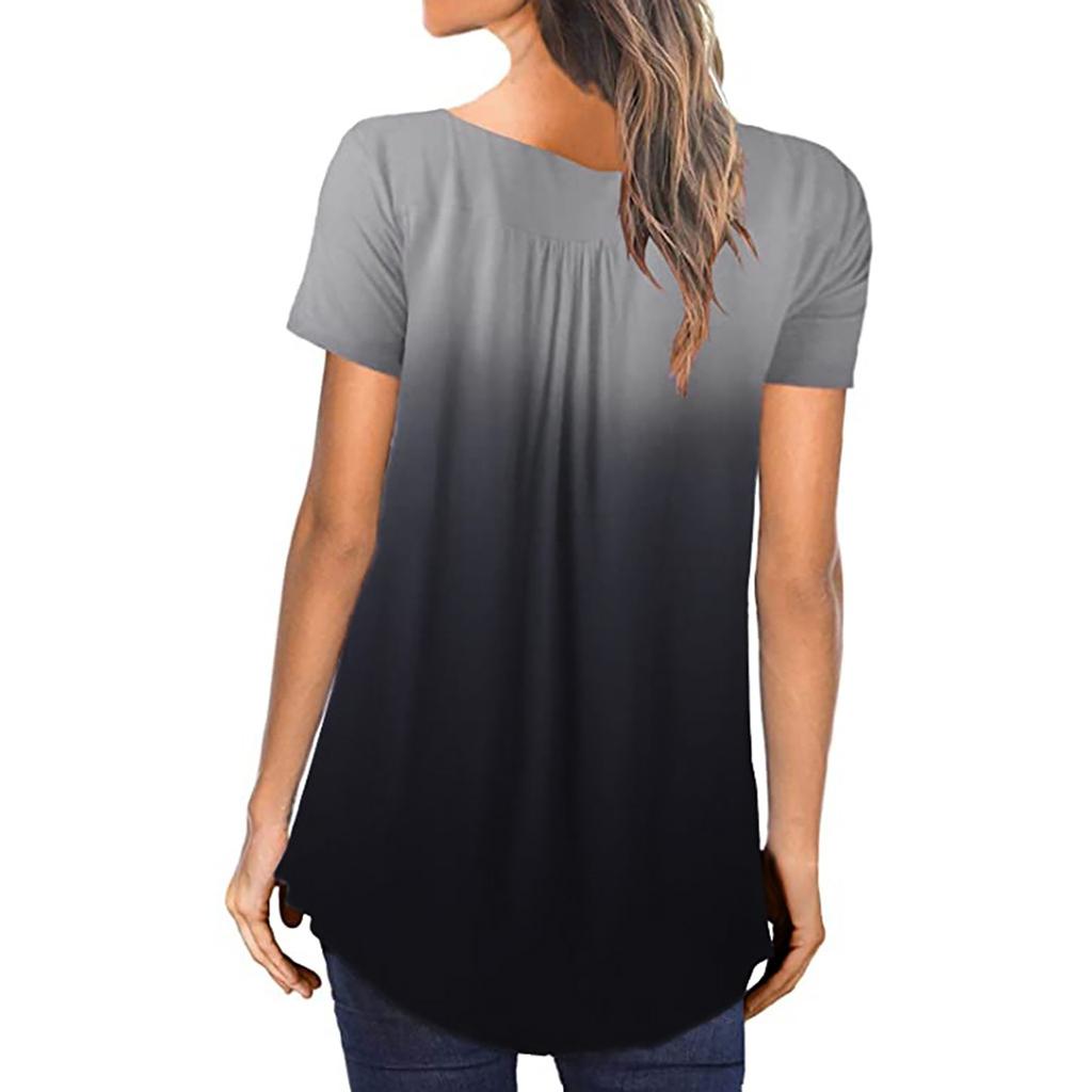 Women Round Neck Print Loose Casual Short Sleeve T-Shirt Tops