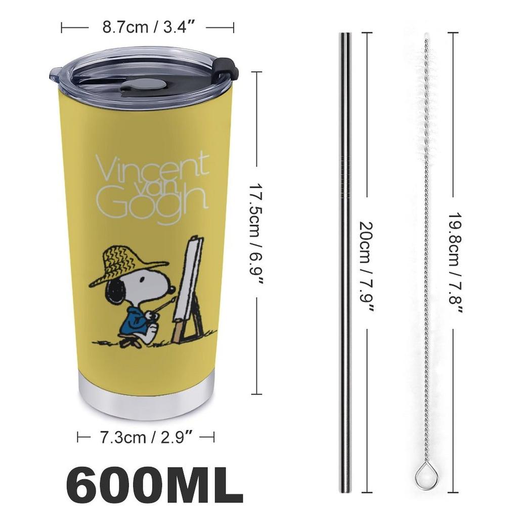 Snoopy Tumbler Mug Coffee Cup Convenience Store Cup Cold Insulation Water Bottle Direct Drinking Stainless Steel with Lid Portable Straw Character