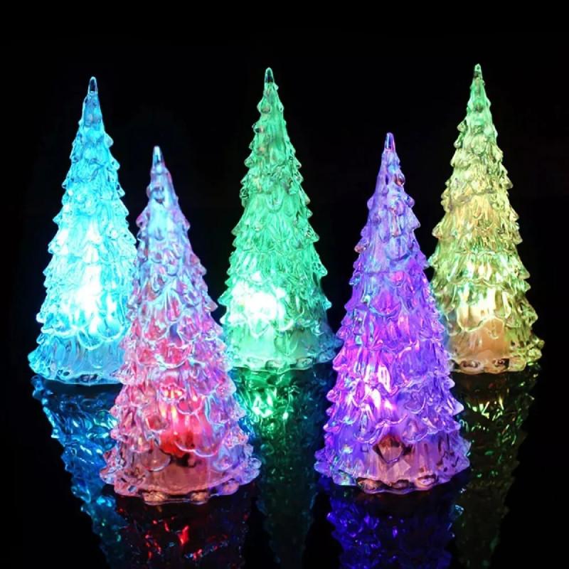 Julelys LED Krystalltre Flerfarget Hjemmefest Bord Mini Dekor Jul