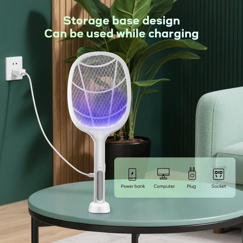 Electric Flytrap Holder, 2-in-1 Insect , With USB Rechargeable Base And 3-layer Safety Net, Suitable For Indoor, Backyard, Camping