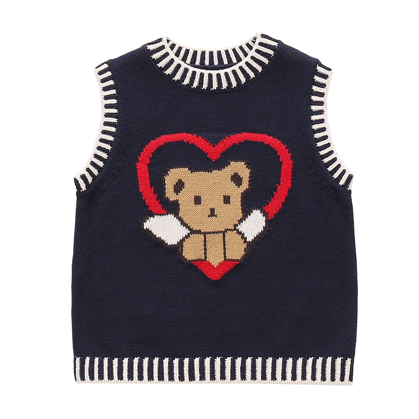 

Детский вязаный жилет без рукавов - Осенний свитер-кардиган для девочек, Мода 2025 120 cm темно-синий