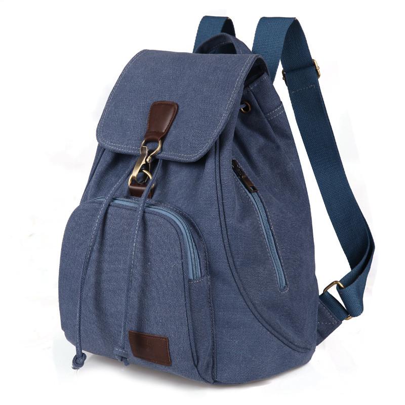 Backpack Canvas Retro Solid Color Laptop Compartment Schoolbag Outdoor Gift