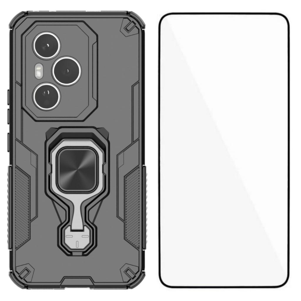 For Honor 400 Pro 5G (Global) Phone Case WANLONFENG PC TPU Back Cover Kickstand with Tempered Glass