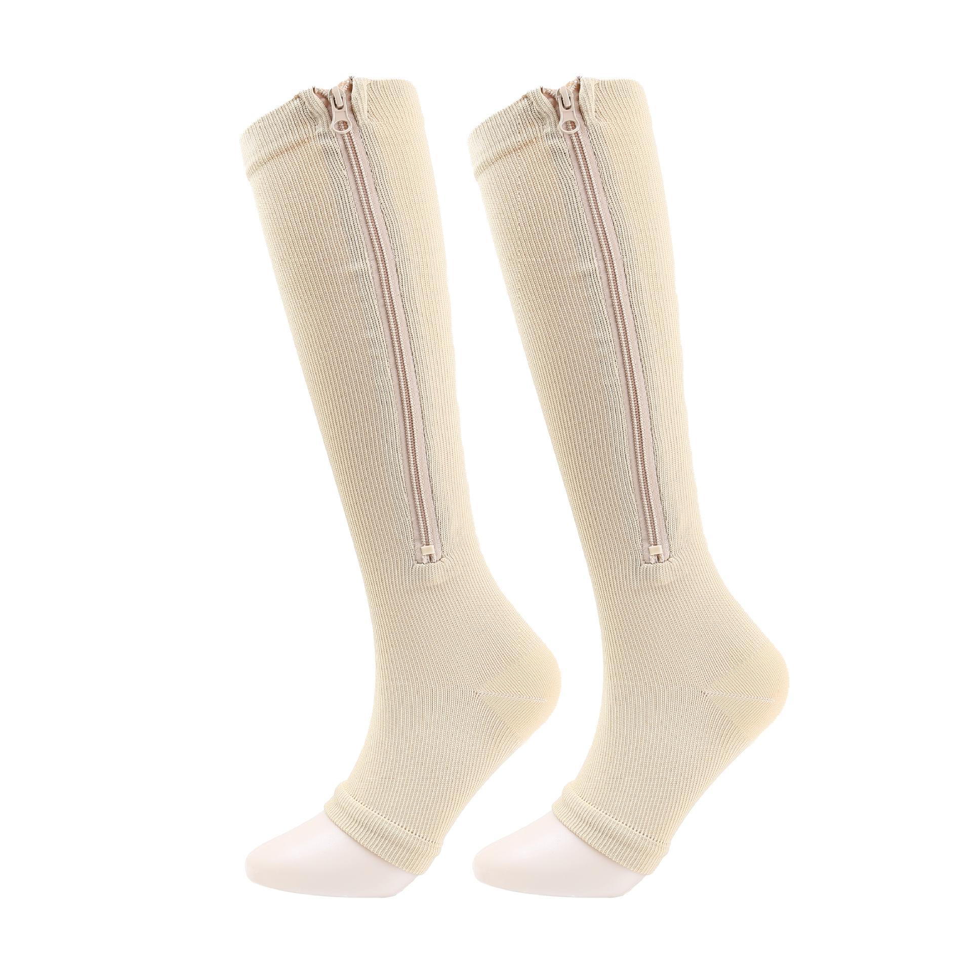 

Компрессионные носки на молнии до бедра, дизайн с открытым носком, компрессионные чулки для мужчин и женщин, высококачественная нейлоновая ткань 2XL античный белый