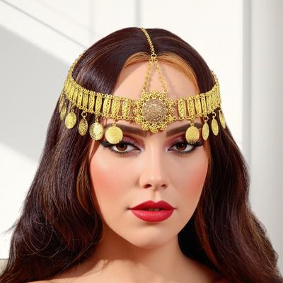 Zlatá egyptská pokrývka hlavy vlasový řetízek Slitina s diamanty zdobené mince Třásně pokrývka hlavy Osobní fotografie Filmová a televizní krátká hra natáčení šperky