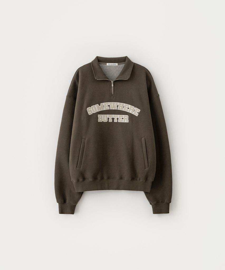 Sseomweeobeoteo Square Logo Half Zip-Up Sweatshirt - Brown