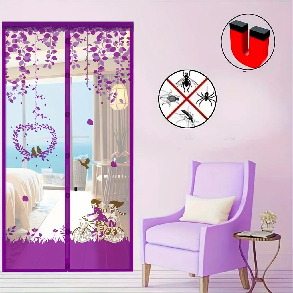 Summer Mosquito-Proof Door Curtain Automatic Closing Magnetic Door Screen Cartoon Lightweight Mesh Door Curtains Self Sealing Retractable