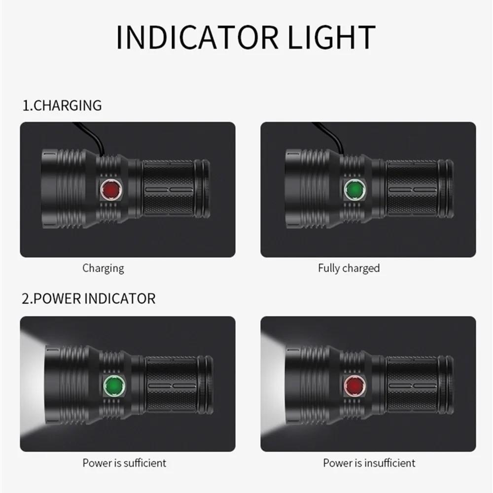4*P90 High Power LED Flashlight USB Rechargeable Strong Light Torch High-brightness Lantern 12000 Lumens 120W Powerful Lamp