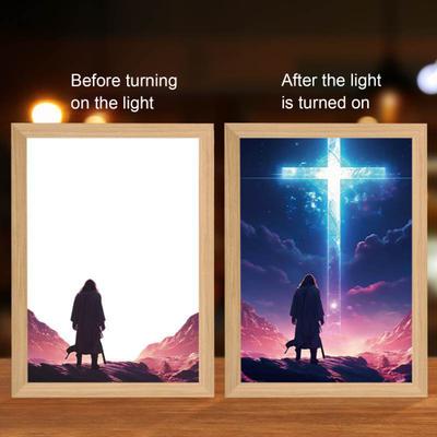 LED Jesus Painting Night Light Dimmable Color Temperature Adjustable Decorative Illuminated 4D LED Painting Bedside Lamp