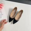 Sheepskin Inner Height Increase 5cm Rivet Patent Leather Pointed Flat Shoes Women's Spring New Sexy V Home Micro Open Toe Shallow Mouth Single Shoes