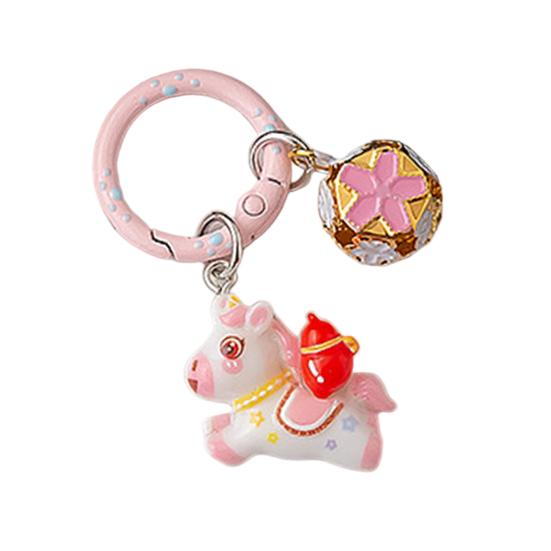 

Keychain Pendant 3D Horse Hollow Bell Key Chain with Metal Ring Lucky Charm Bags Keys Gift Accessory рожевий