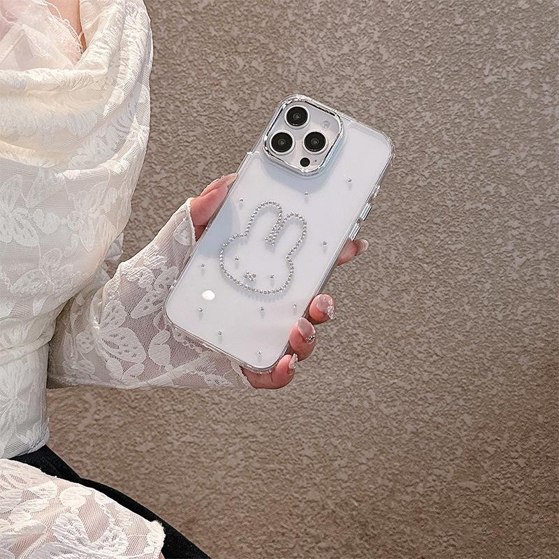 Transparent Mobile Phone Case For Iphone16Promax Rhinestone Rabbit Apple 15 Light Luxury Women'S 17 Case