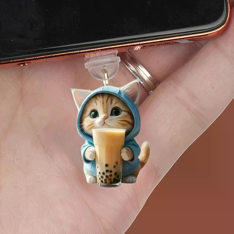 Captivating 2D Kitty Phone Anti-Dust Plug Cap For Charging Port iPhone Type C Dust Barrier Decoration