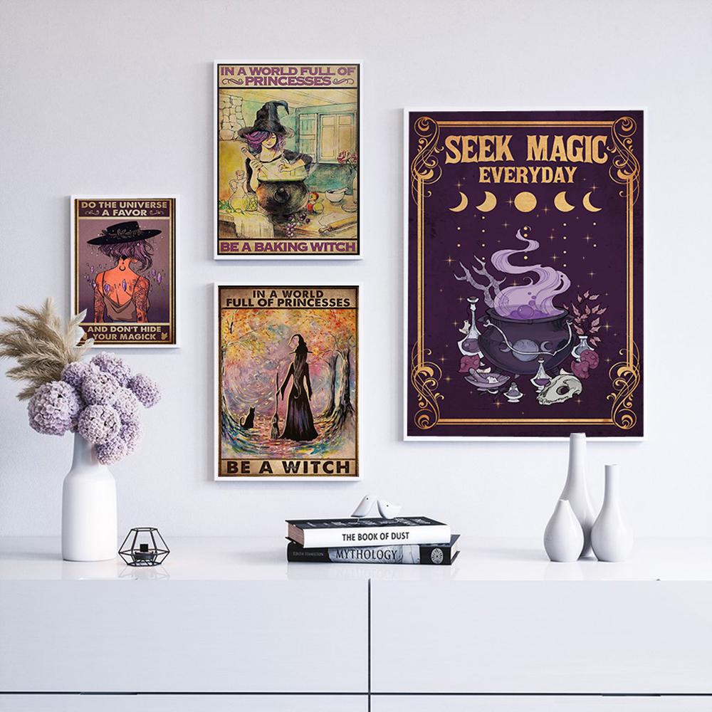 Retro Halloween Posters In A World Full Of Princess Be A Witch Canvas Painting Vintage Wall Pictures Living Room Home Decor No Frame